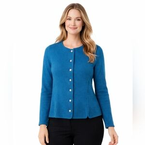 Vintage Appleseeds Boiled Wool Women's Small Blue Button Cardigan Sweater Granny